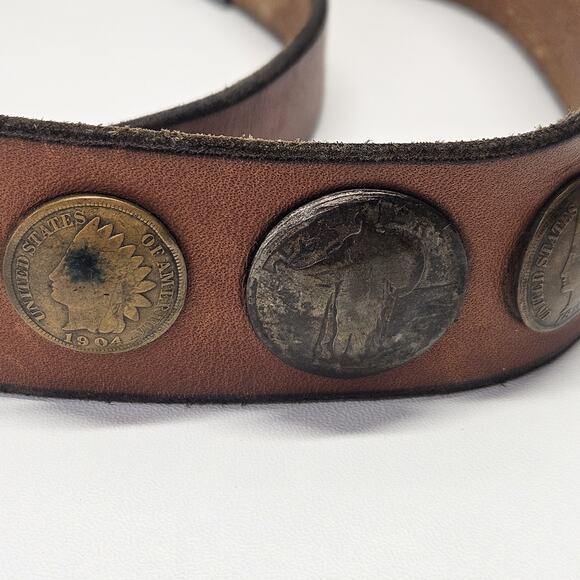 Vintage Handmade Leather Western Belt Size 34 Coins Boho Western Cowboy Unisex main image 4